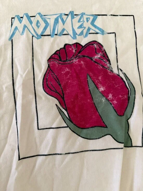 MOTHER The Cropped Itty Bitty Goodie Tee- White/Red/Green Rose- Little Bud- M - Picture 6 of 10